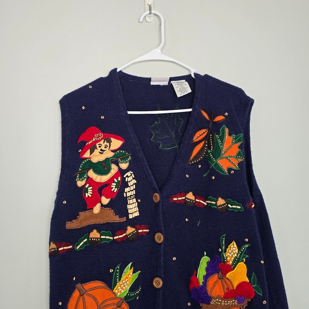 Bobby Brooks Womens Harvest Applique Sweater Vest‎ XL Cottagecore Fall - Picture 6 of 14